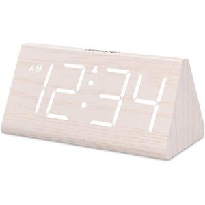 Wooden Digital Alarm Clocks for Bedrooms -Electric Desk Clock with Large Numbers
